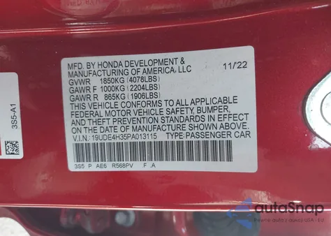 2023 Acura Integra A-Spec z USA, uszkodzony, nr VIN 19UDE4H35PA013115